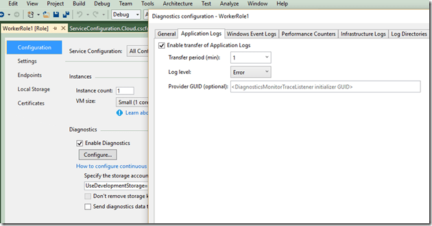 default trace log setting - error
