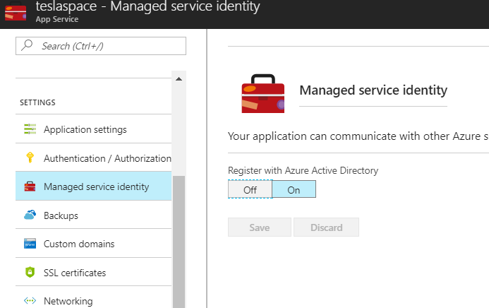enable MSI in azure web apps